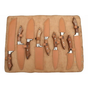 9-Piece Handmade Damascus Kitchen Knife Set with Japanese Blade Profiles and Walnut Wood Handles