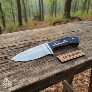 Skinner Knife, Feather Damascus Blade, Resin Handle, Fixed Blade Hunting Knife