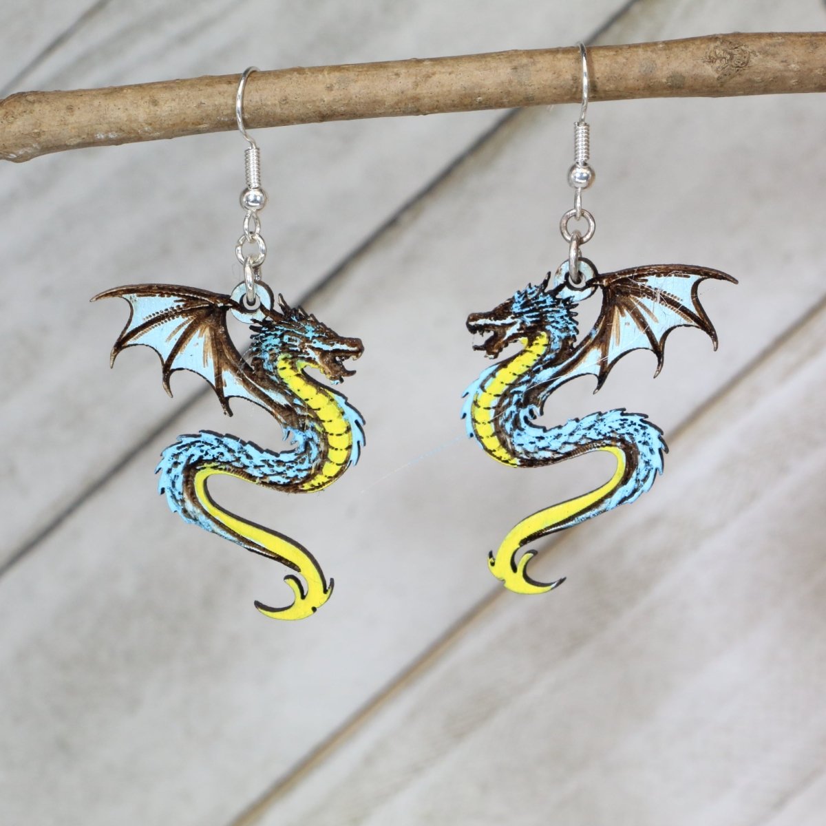 Dragon Wooden Earrings | Fantasy Dragon Jewelry