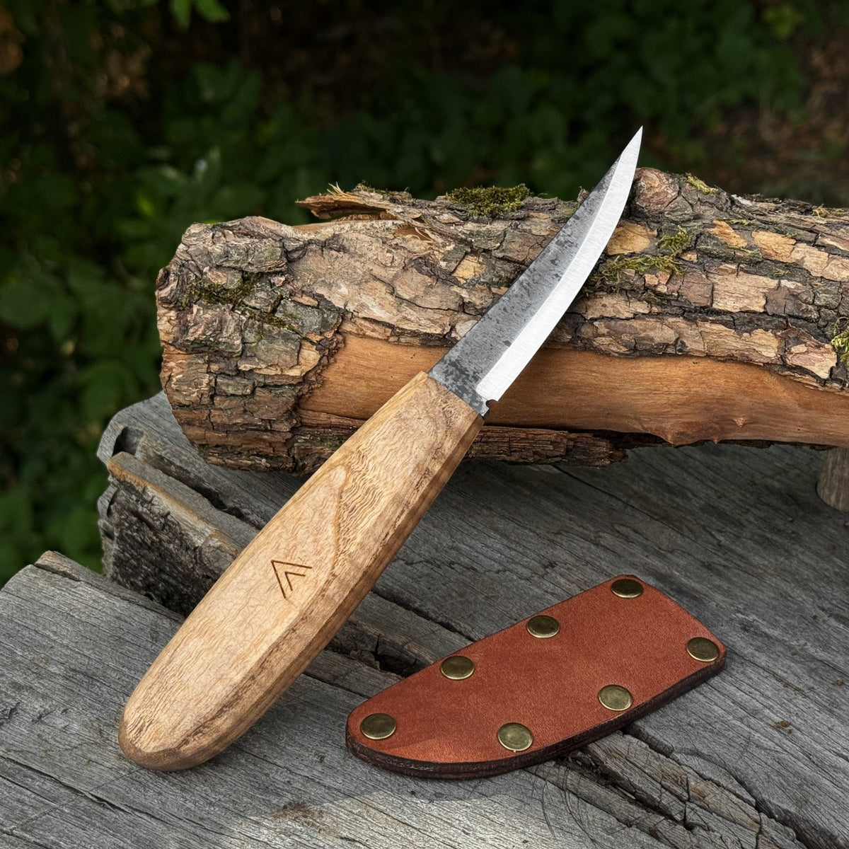 Sloyd Carving Knife with Leather Sheath by Sharky Forged Steel Tools — view 1