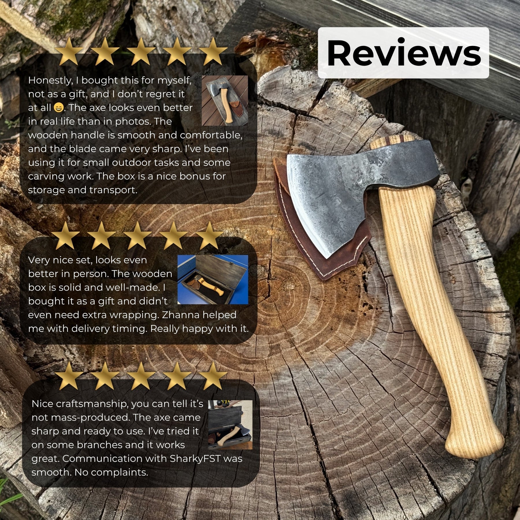 Small Carving Axe, 0.66 kg (1.46 lb) with Wooden Gift Box