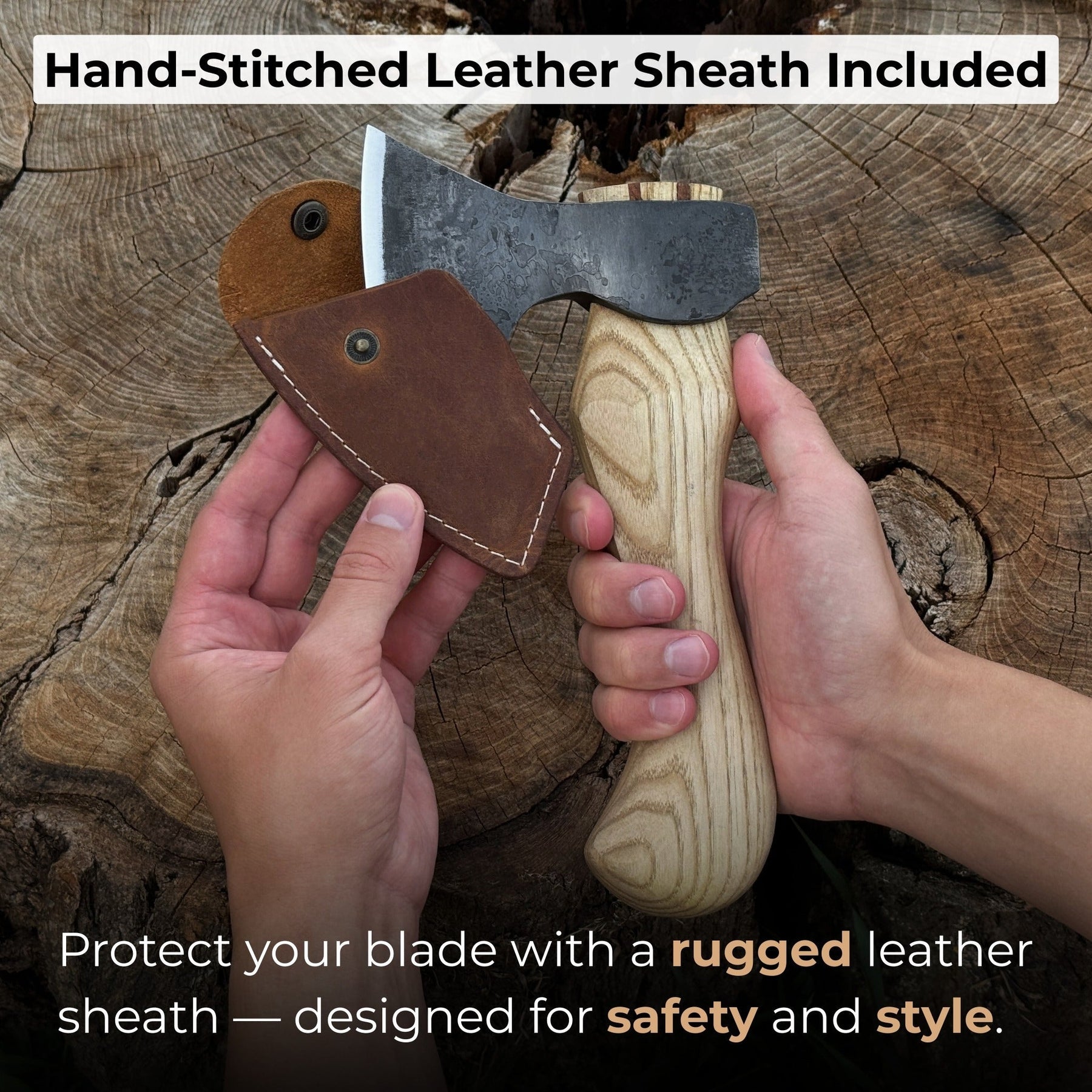 Small Carving Axe with Leather Sheath, 0.47 kg (1 lb)