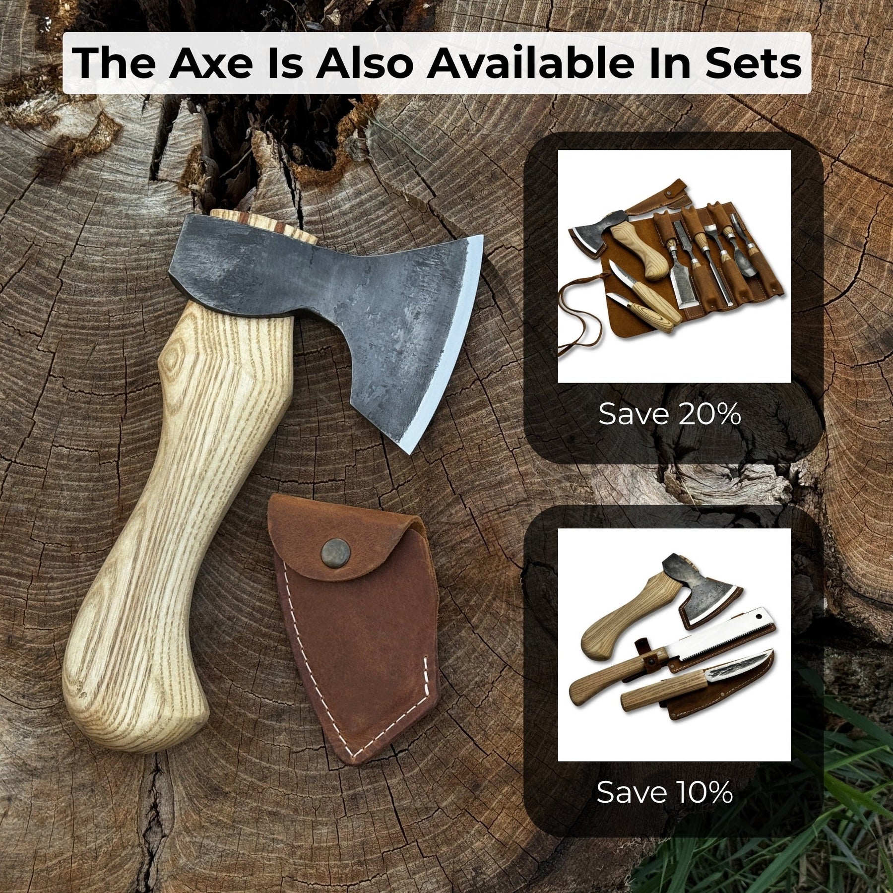 Small Carving Axe with Leather Sheath, 0.47 kg (1 lb)