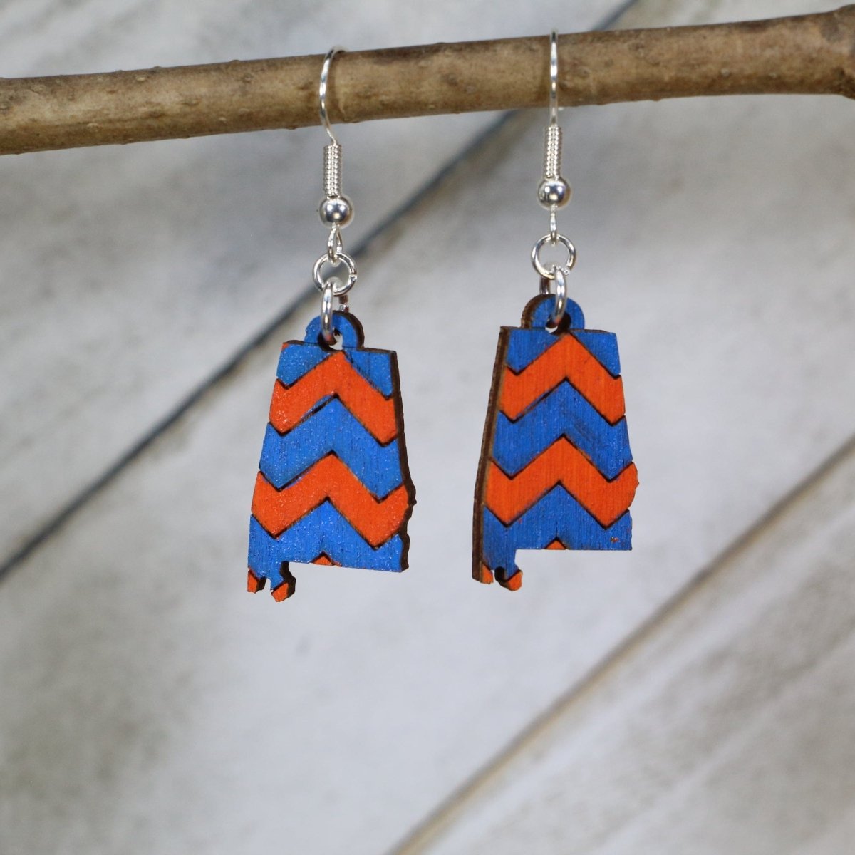 Alabama State Wooden Earrings | Southern Chevron Jewelry detail view by Cate's Concepts, LLC