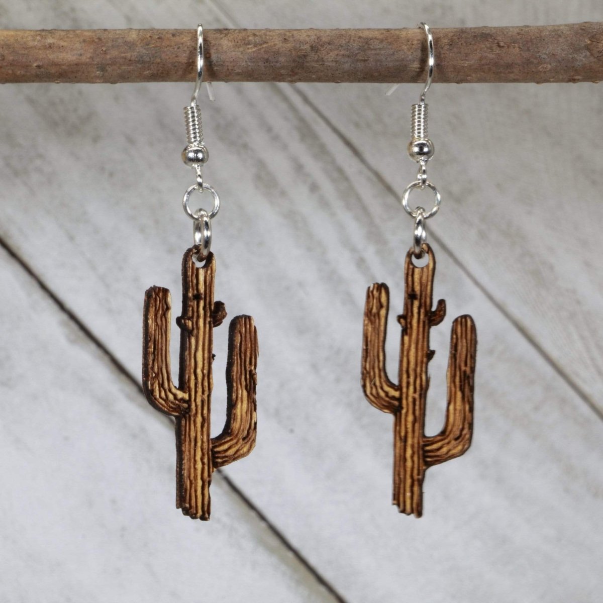 Saguaro Cactus Wooden Dangle Earrings | Southwestern Jewelry by Cate's Concepts, LLC, handmade jewelry main product photo