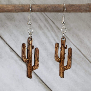 Saguaro Cactus Wooden Dangle Earrings | Southwestern Jewelry
