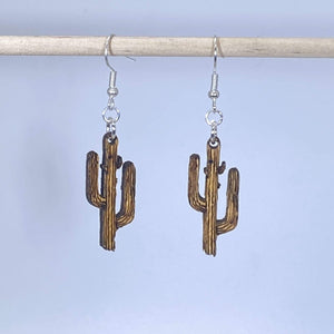 Saguaro Cactus Wooden Dangle Earrings | Southwestern Jewelry