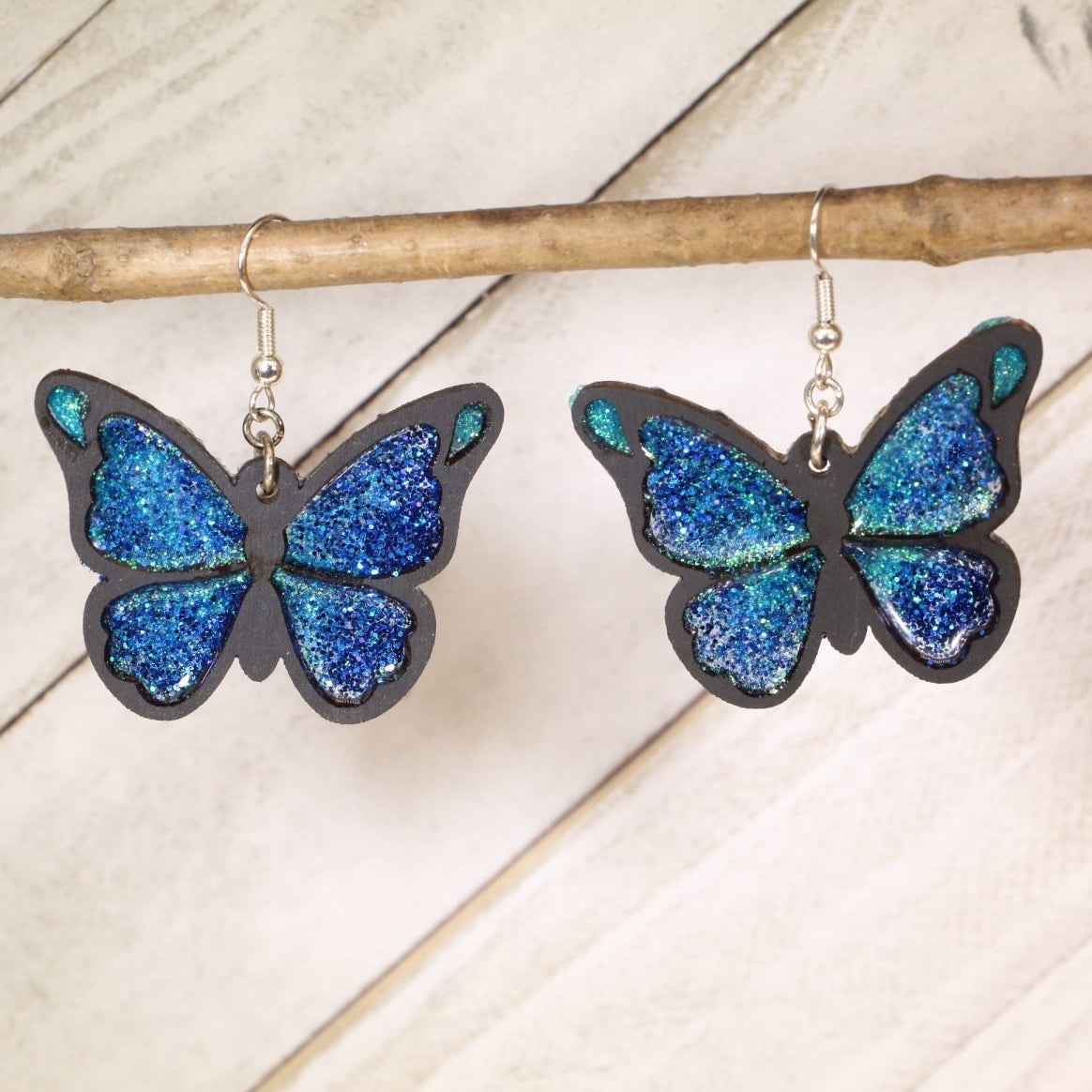 Blue Butterfly Wooden Earrings | Sparkle Nature Jewelry