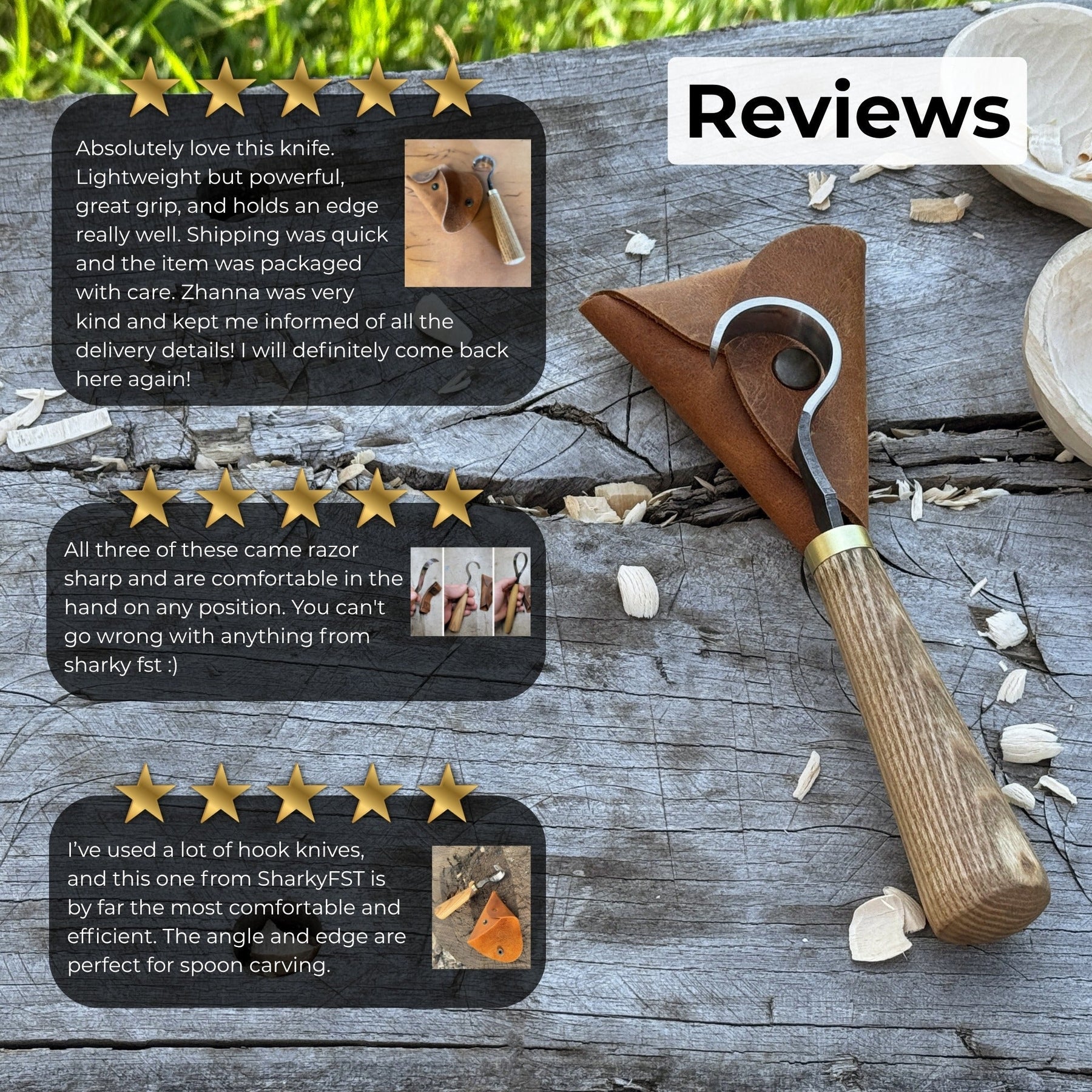 Spoon Carving Hook Knife, ⌀3 cm (1.2 inches) with Leather Case