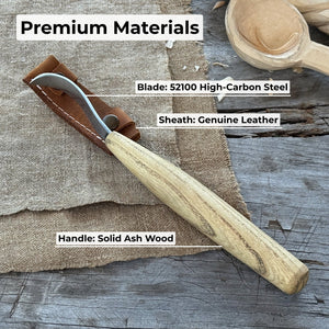 Spoon Carving Hook Knife, ⌀6 cm (2.36 inches) with Leather Case