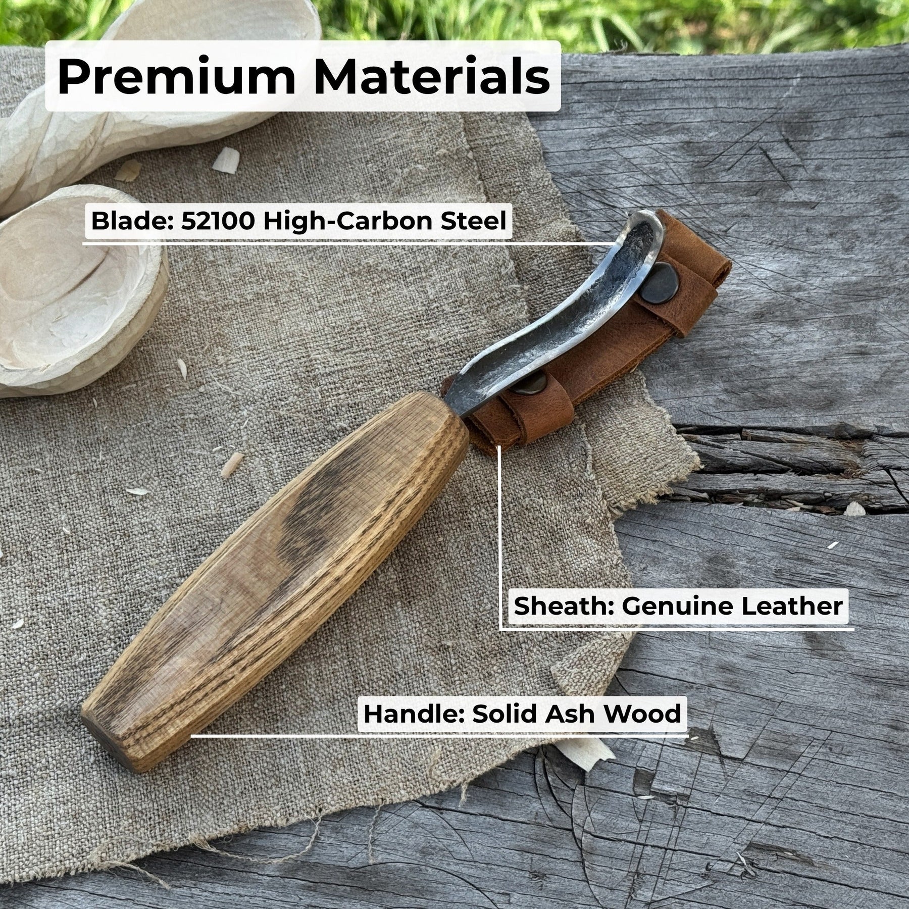 Spoon Carving Hook Knife – Long Curved Blade 7 cm (2.7 inches)