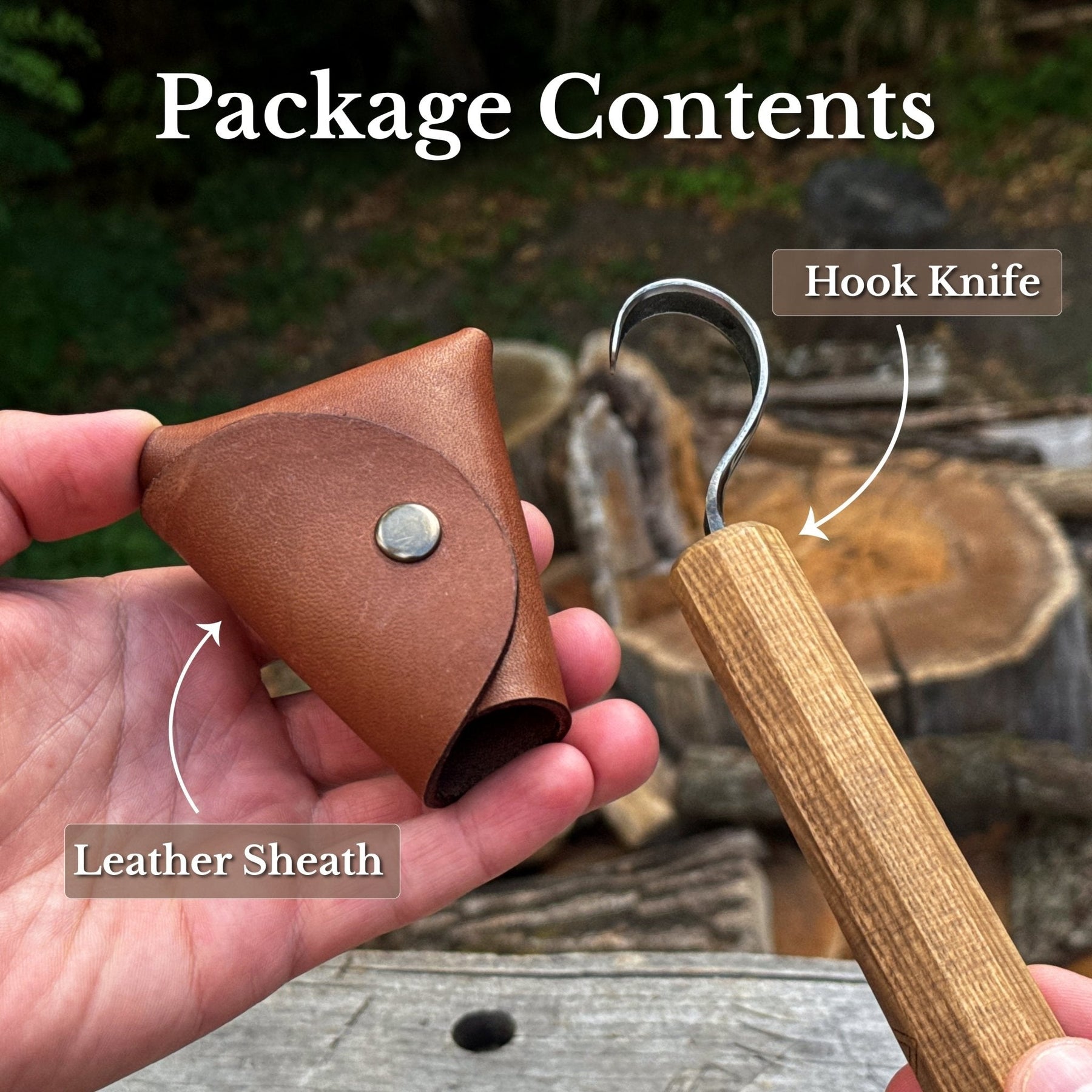 Spoon Carving Hook Knife with Leather Sheath, Blade 5.5 cm (2.17 inches)