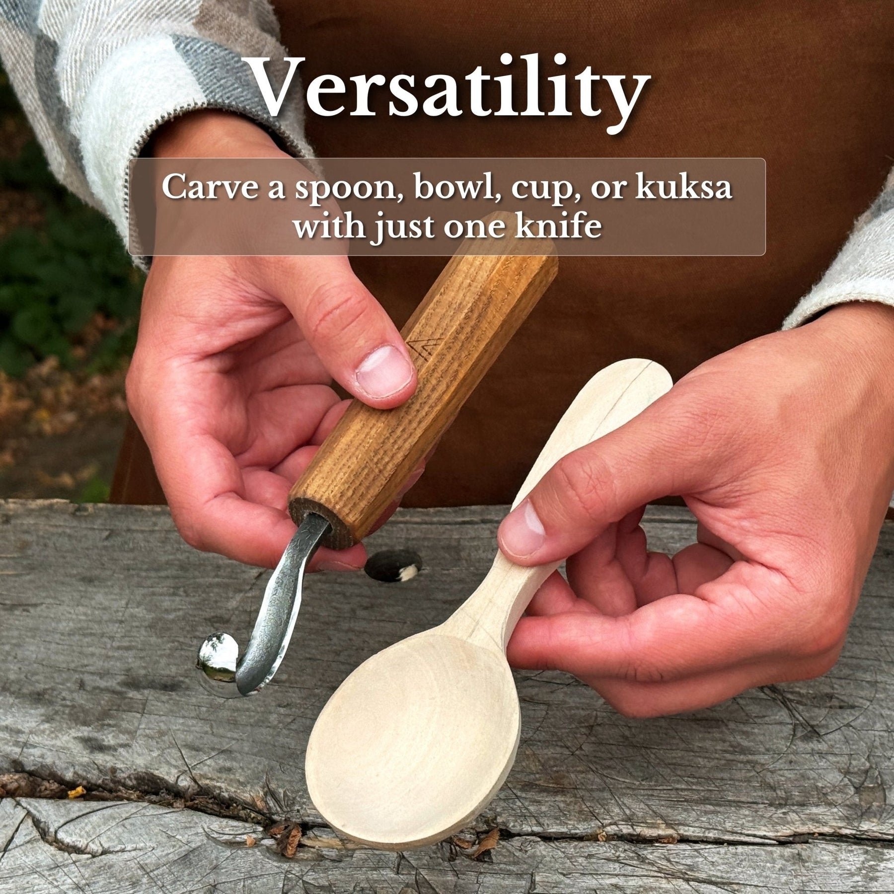 Spoon Carving Hook Knife with Leather Sheath, Blade 5.5 cm (2.17 inches)