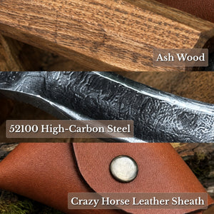 Spoon Carving Hook Knife with Leather Sheath, Blade 5.5 cm (2.17 inches)