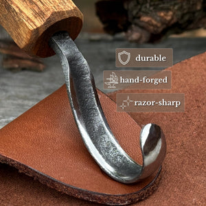 Spoon Carving Hook Knife with Leather Sheath, Blade 5.5 cm (2.17 inches)