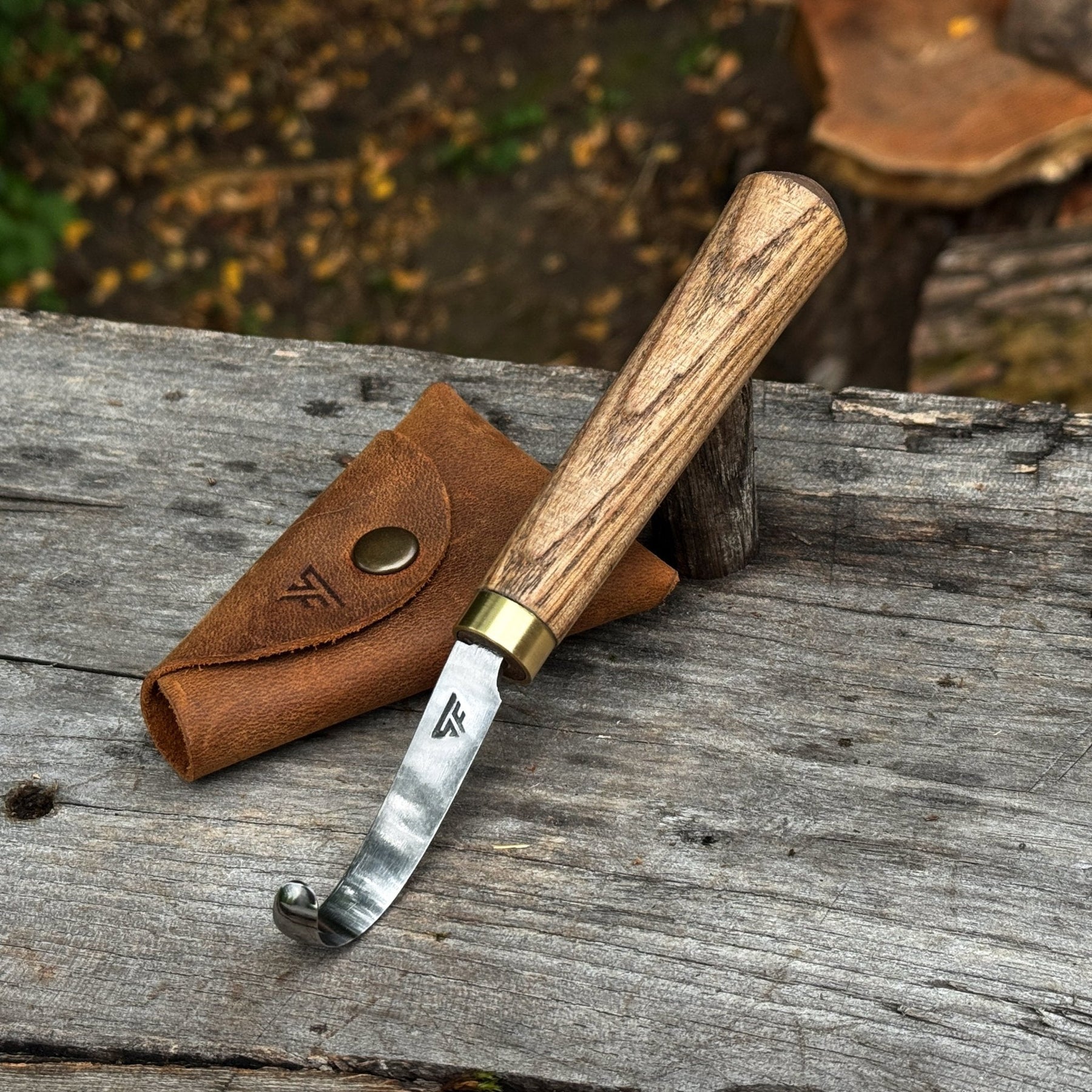 Spoon Carving Hook Knife with Leather Sheath, 4.5 cm (1.77 in)