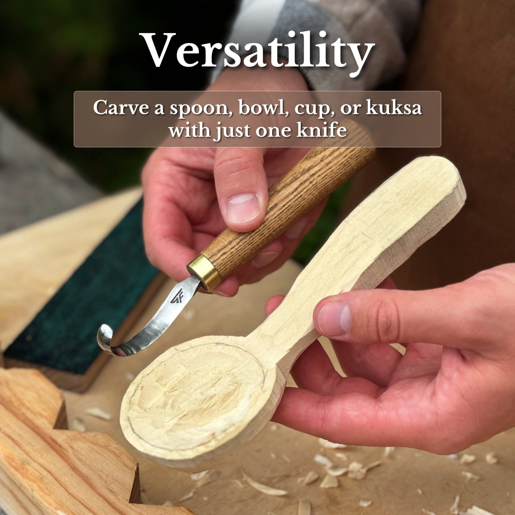 Spoon Carving Hook Knife with Leather Sheath, 4.5 cm (1.77 in)