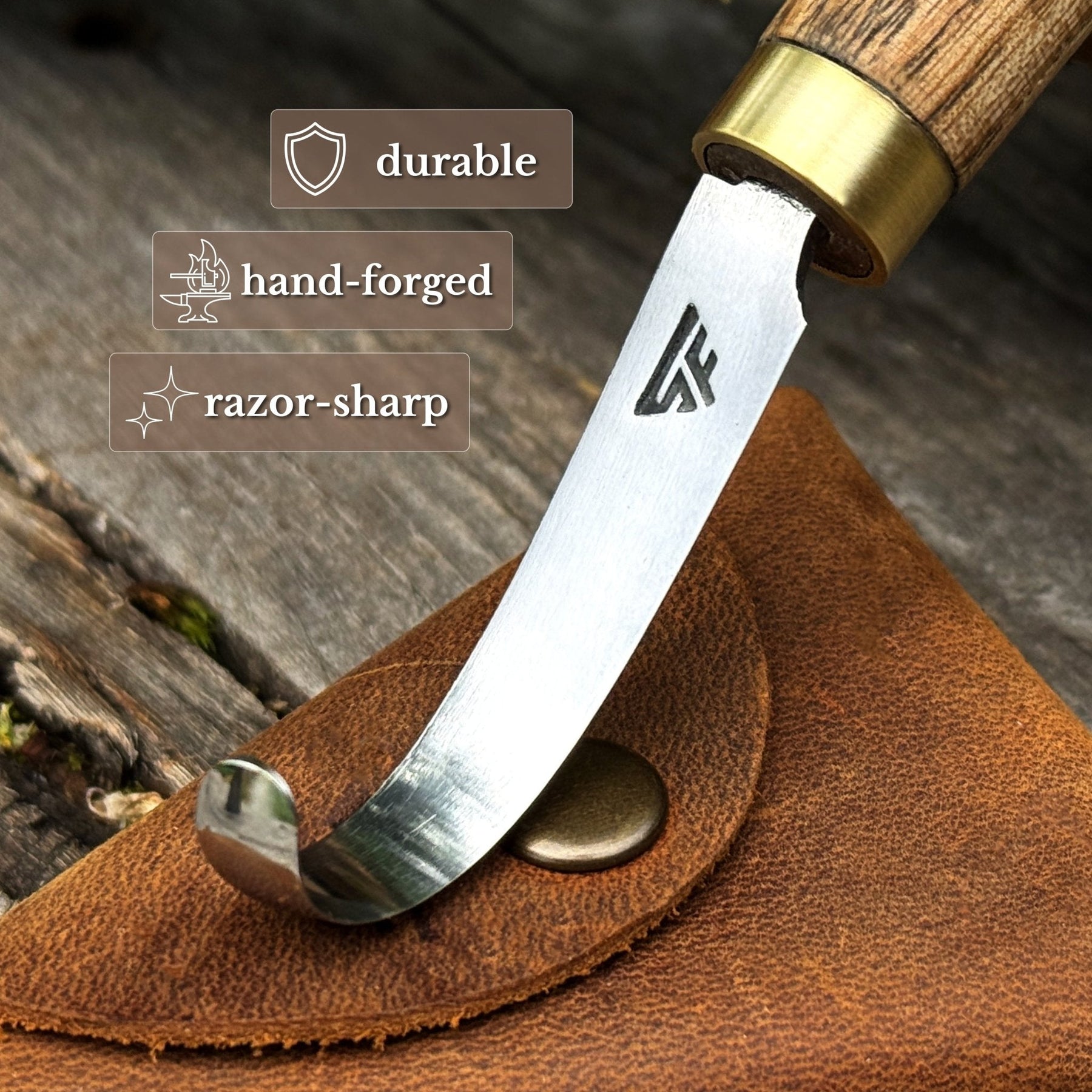 Spoon Carving Hook Knife with Leather Sheath, 4.5 cm (1.77 in)