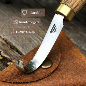 Spoon Carving Hook Knife with Leather Sheath, 4.5 cm (1.77 in)