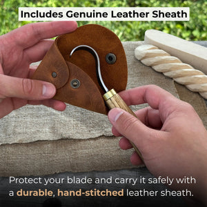Spoon Carving Hook Knife with Leather Sheath, Blade 3.5 cm (1.38 inches)