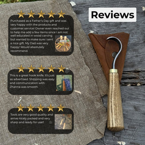 Spoon Carving Hook Knife with Leather Sheath, Blade 3.5 cm (1.38 inches)