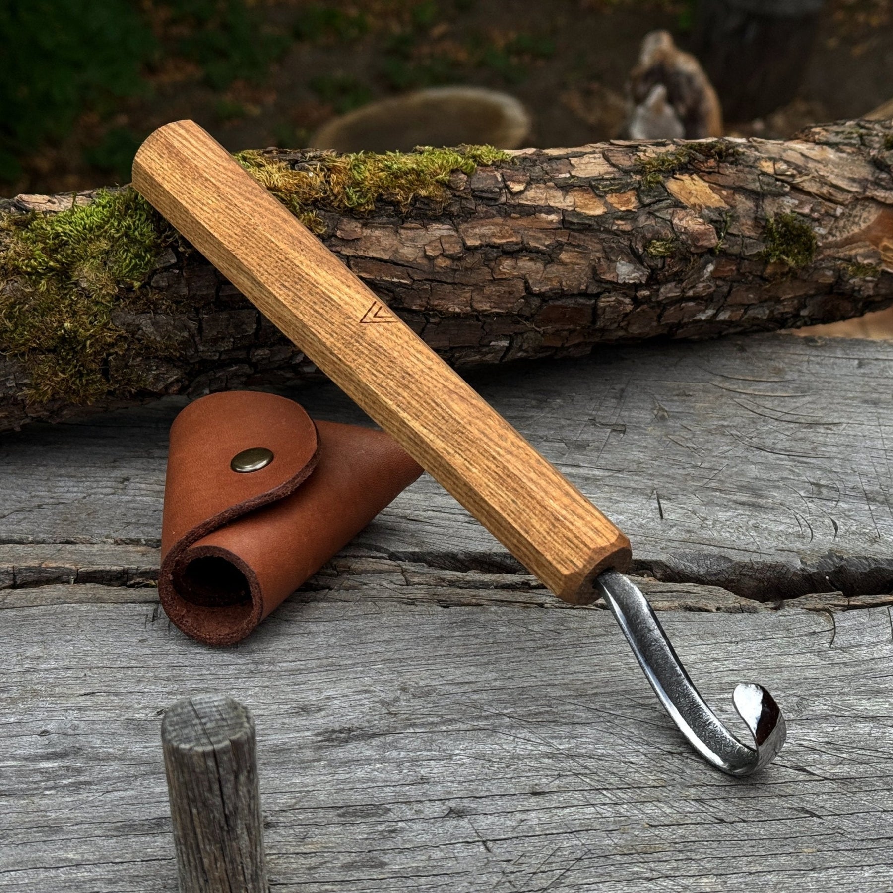 Spoon Carving Hook Knife with Leather Sheath, Blade 6 cm (2.36 inches)