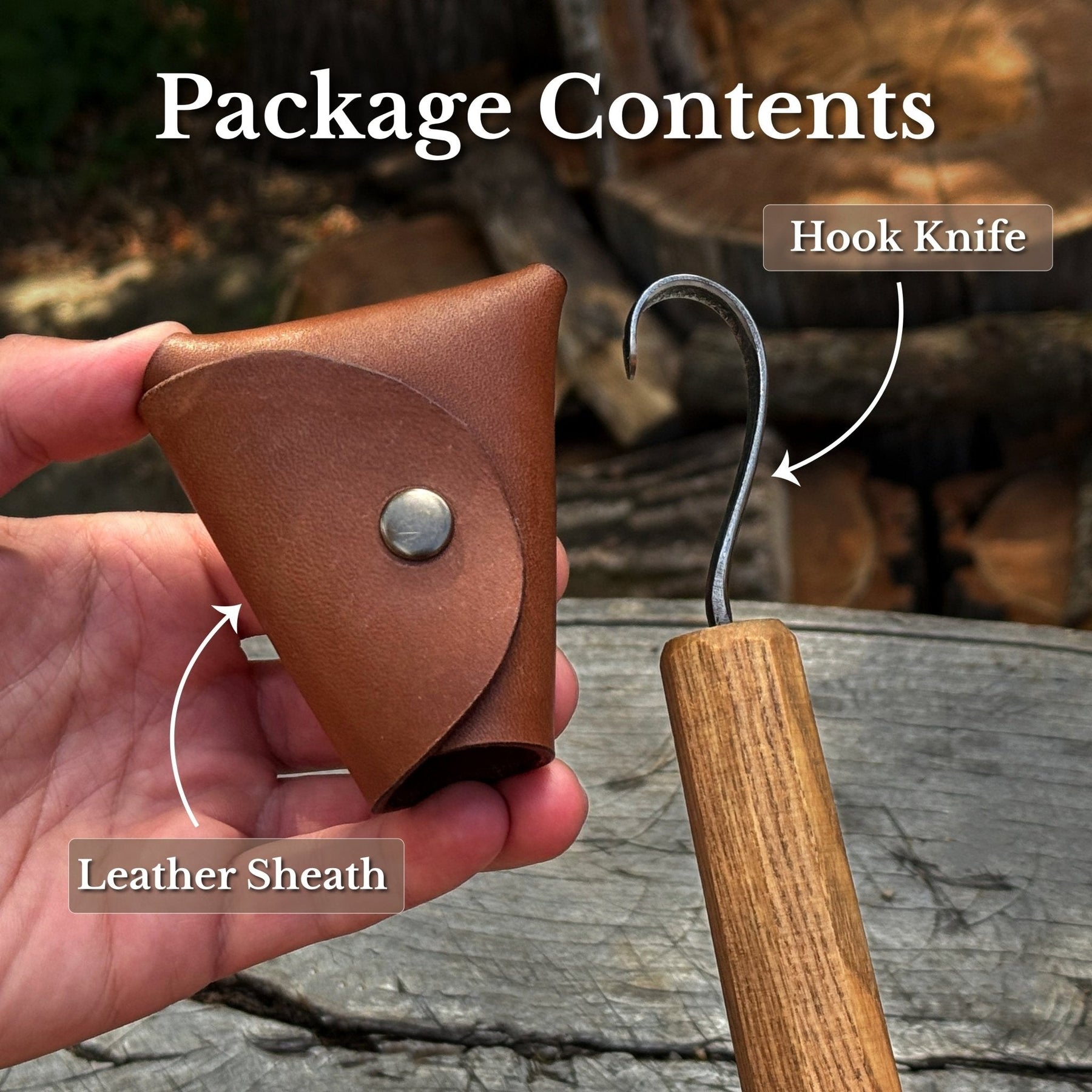 Spoon Carving Hook Knife with Leather Sheath, Blade 6 cm (2.36 inches)