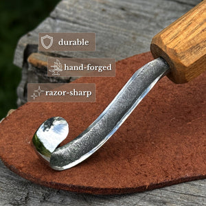 Spoon Carving Hook Knife with Leather Sheath, Blade 6 cm (2.36 inches)