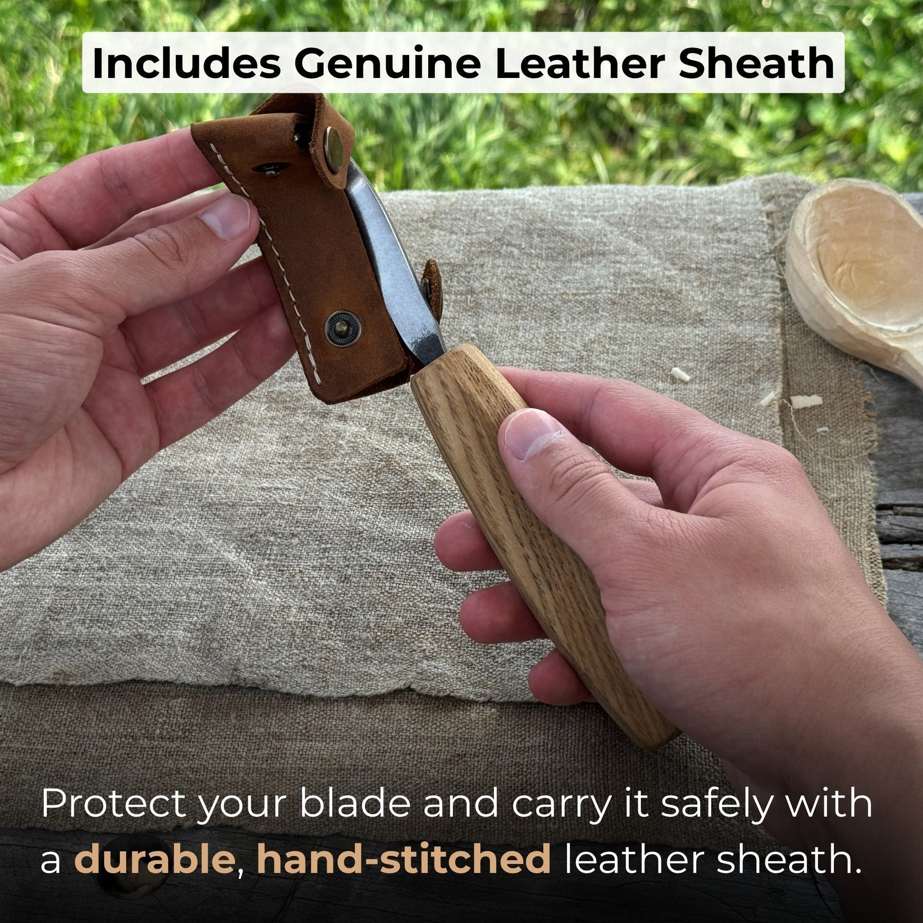 Spoon Carving Hook Knife with Octagonal Handle, 7.5 cm (3 inches), with Leather Sheath