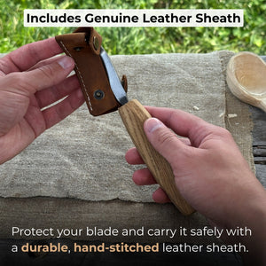 Spoon Carving Hook Knife with Octagonal Handle, 7.5 cm (3 inches), with Leather Sheath