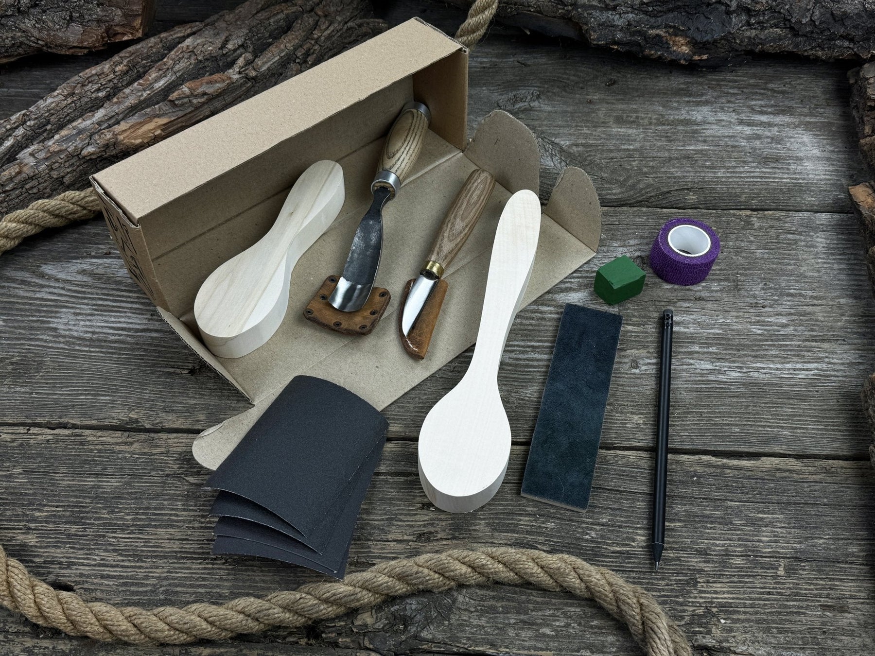 Spoon Carving Kit – Complete Starter Set with Wood, Tools & Accessories – Perfect Gift for Beginners & Hobbyists