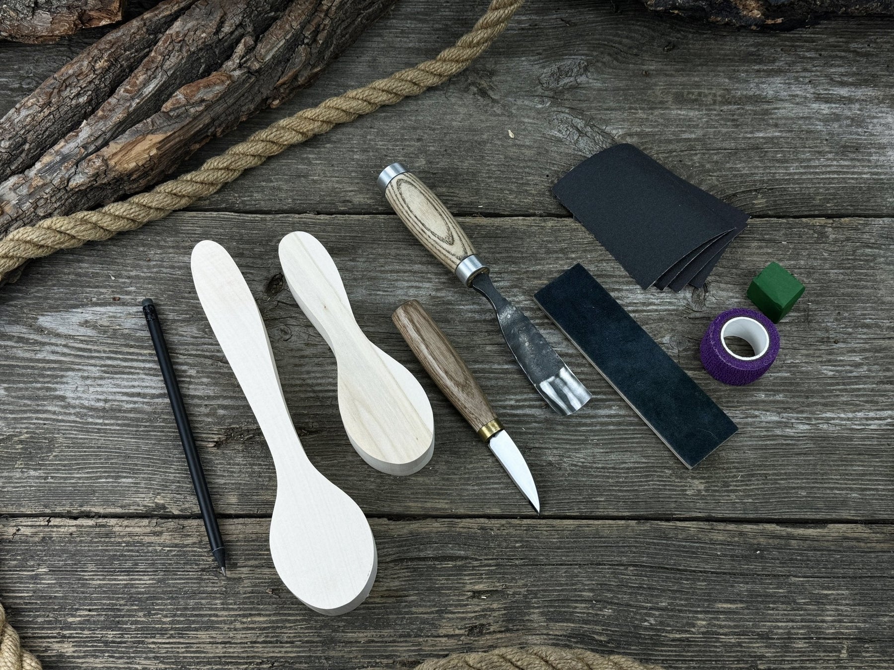 Spoon Carving Kit – Complete Starter Set with Wood, Tools & Accessories – Perfect Gift for Beginners & Hobbyists