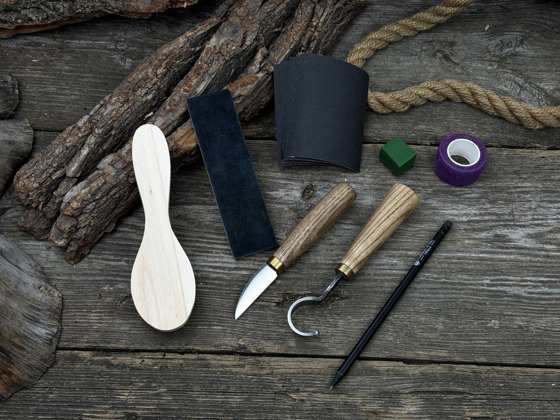 Spoon Carving Kit – Full Carving Set with Safety Tape & Polishing Tools