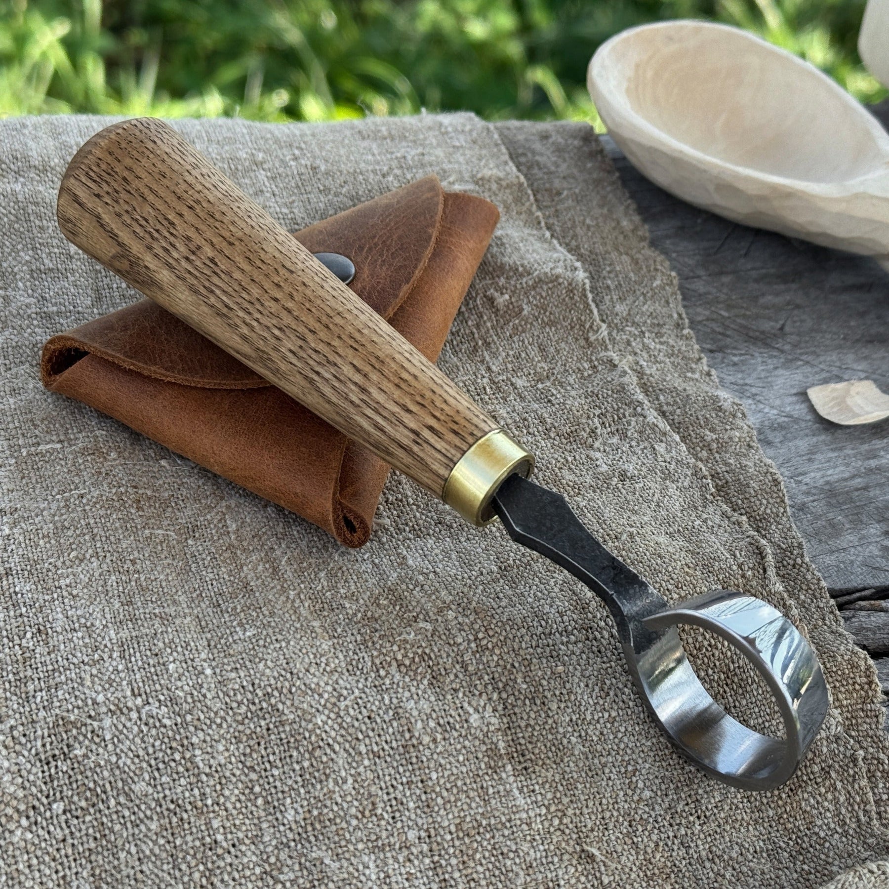 Spoon Carving Scorp (Round) Knife, ⌀3 cm (1.2 inches) with Leather Case