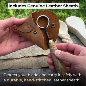 Spoon Carving Scorp (Round) Knife, ⌀3 cm (1.2 inches) with Leather Case