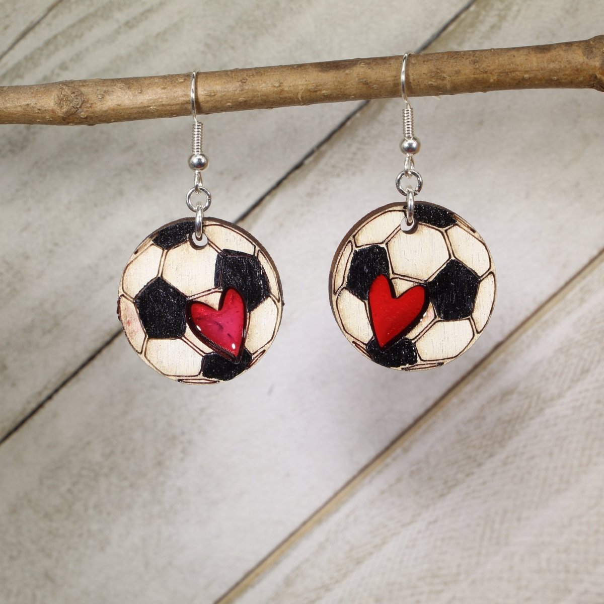 Soccer Ball Wood Resin Earrings | Soccer Mom Sports Jewelry