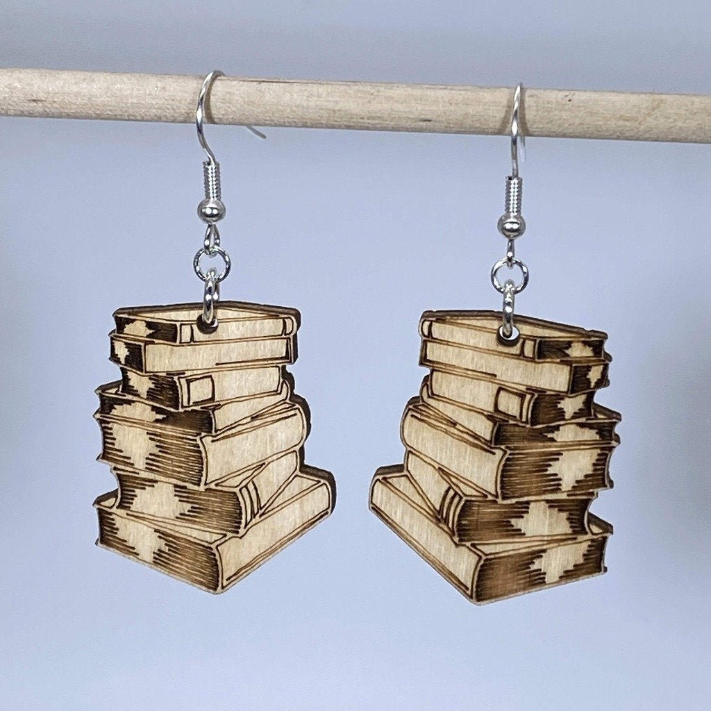 Stack of Books Wooden Dangle Earrings | Book Lover Jewelry