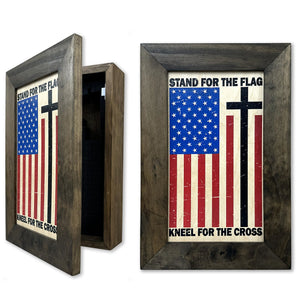 American Flag Hidden Gun Storage Cabinet - Stand For The Flag, Kneel For The Cross Concealed Gun Storage by Bellewood Designs, gun safes main product photo