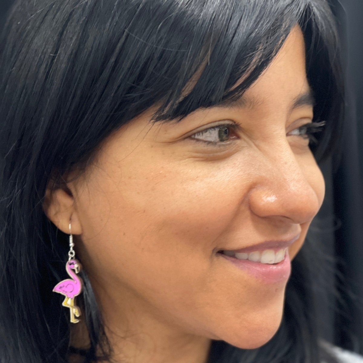 Pink Flamingo Wooden Dangle Earrings | Tropical Bird Jewelry by Cate's Concepts, LLC, handmade jewelry detail photo 2