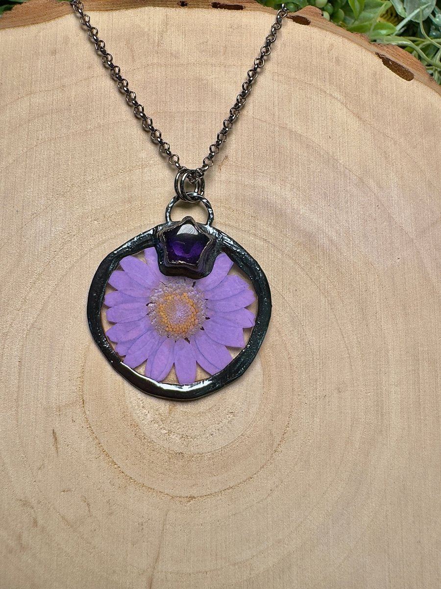 Starwhisper- Amethyst and Flower Necklace by Copper Ashes