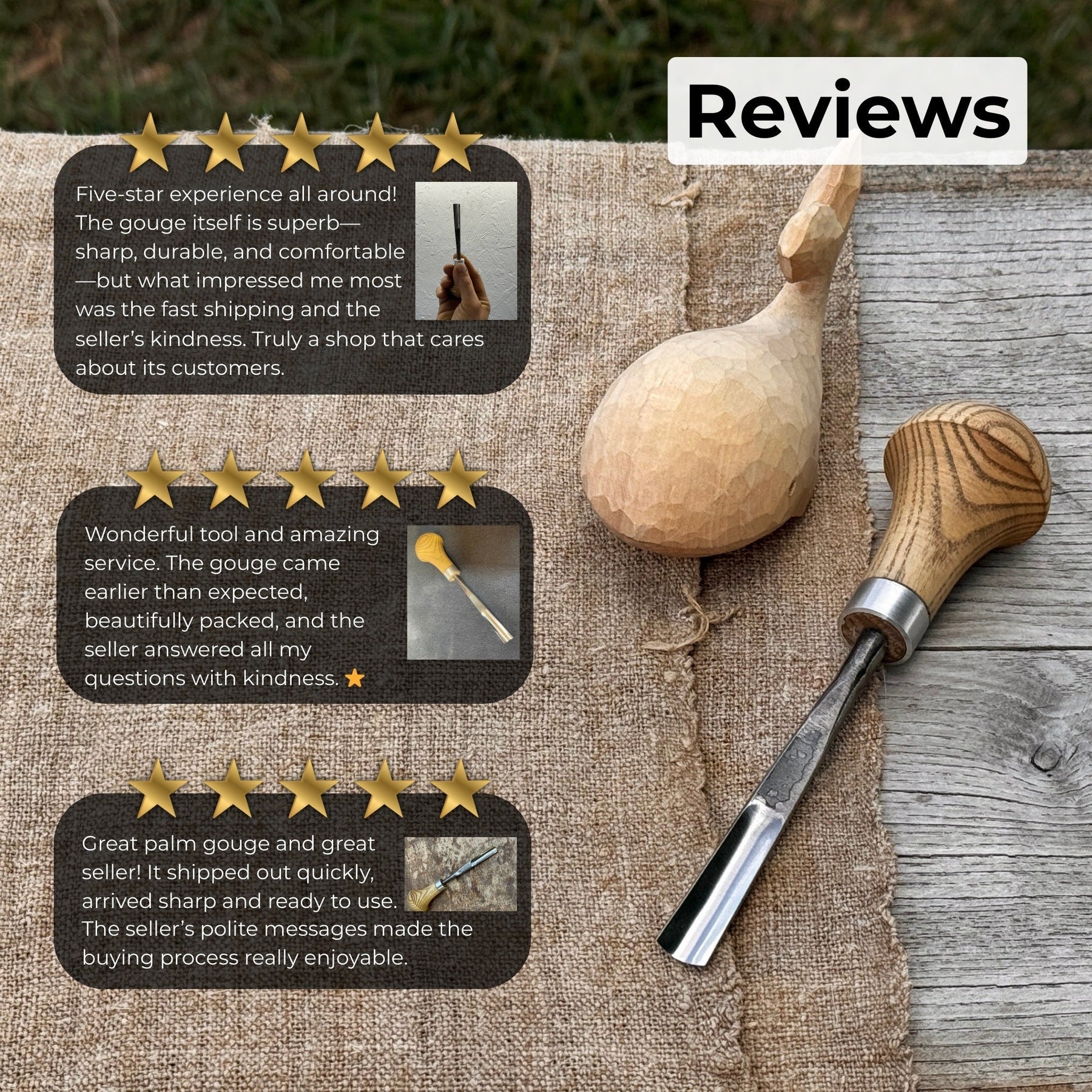 Straight Carving Gouge with Palm Handle, 5 - 12 mm (0.20 - 0.47 inches)