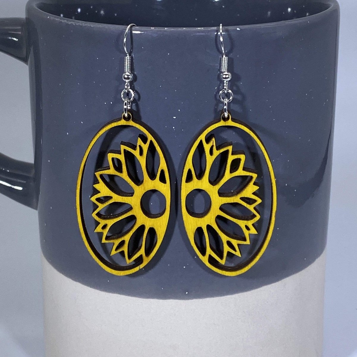 Sunflower Cutout Wooden Earrings | Floral Nature Jewelry by Cate's Concepts, LLC, handmade jewelry detail photo 2