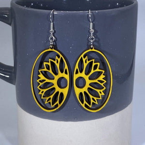 Sunflower Cutout Wooden Earrings | Floral Nature Jewelry