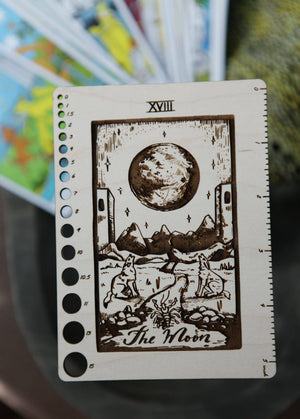 Maple Wood Moon Tarot Card Knitting Needle Gauge & 5" Ruler