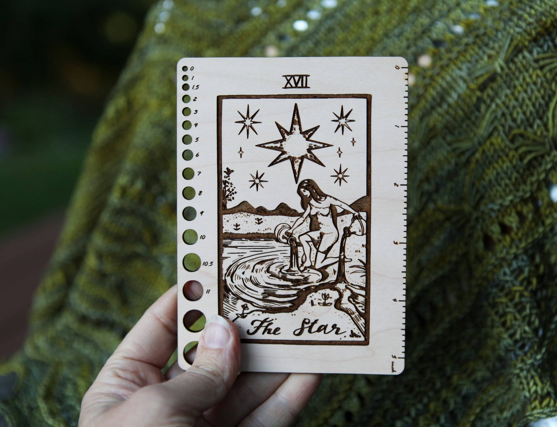 Maple Wood Moon Tarot Card Knitting Needle Gauge & 5" Ruler