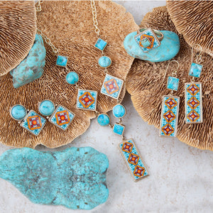 Talavera Tile Blue Turquoise Golden Ring