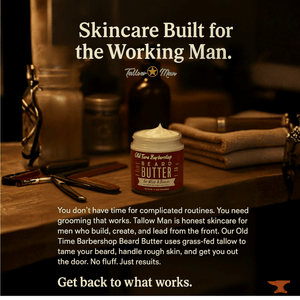 Tallow Man Beard Butter 9oz Trio – Men's Grooming Gift Set | Bay Rum, Tobacco Vanilla, Barbershop