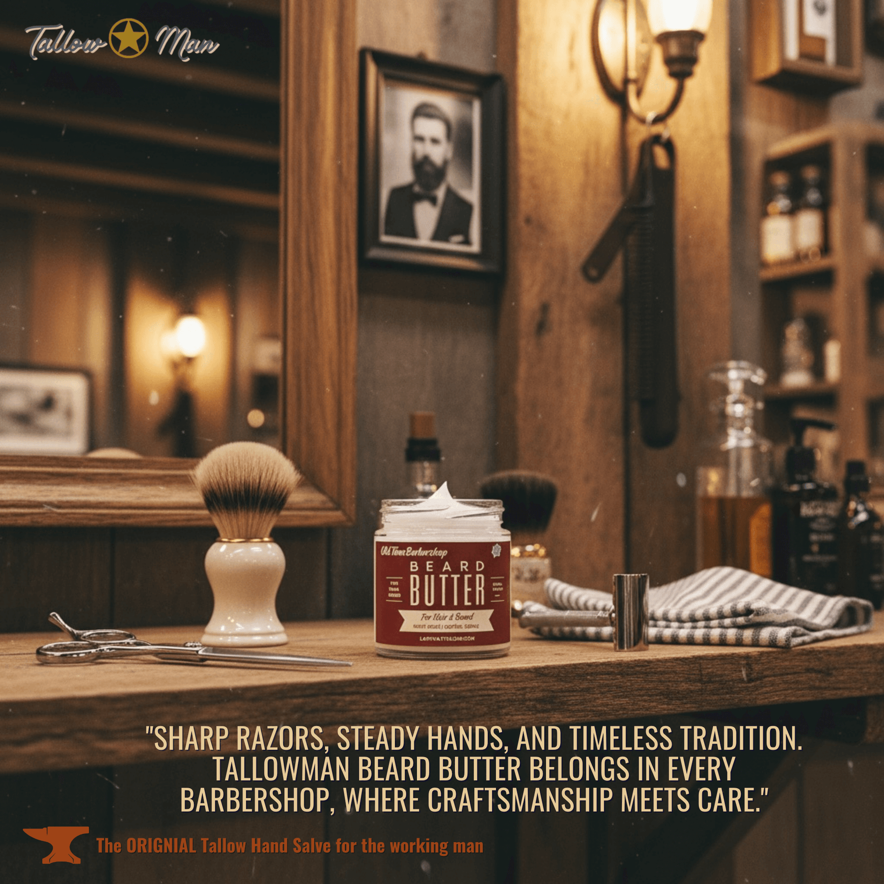 Tallow Man Beard Butter 9oz Trio – Men's Grooming Gift Set | Bay Rum, Tobacco Vanilla, Barbershop
