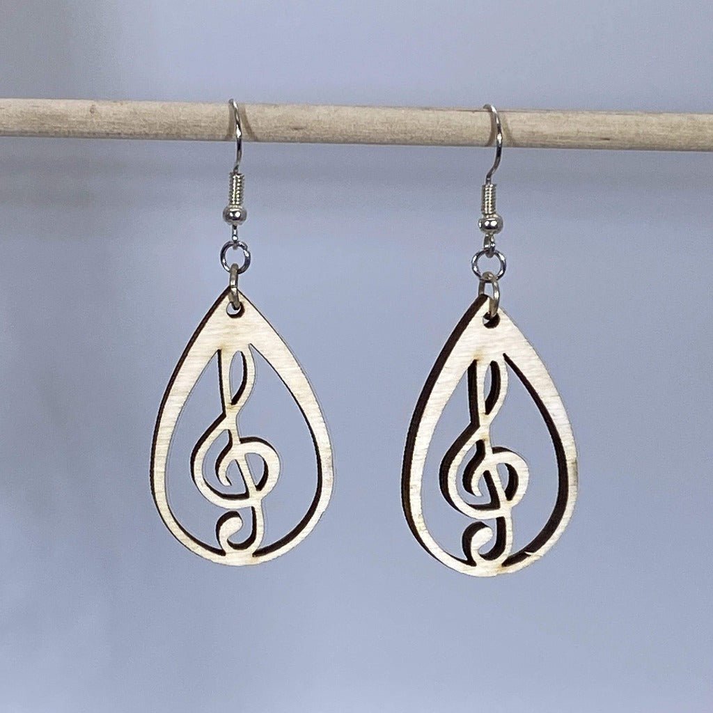 Music Heart Earrings Wooden | Treble Clef Jewelry by Cate's Concepts, LLC, handmade jewelry detail photo 2