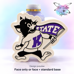 Kansas State - Willie the Wildcat 3D printed interchangeable face with The Tween Space branding; choose face only or face with standard base
